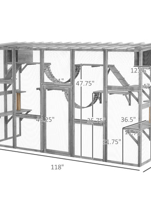 Catio Playground Cat Window Box Outside Enclosure for Multiple Cats w/ Shelves & Bridges, Gray