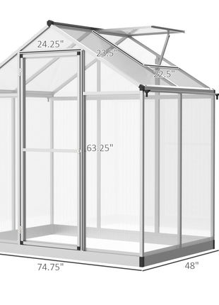 4' L x 6' W Walk-In Polycarbonate Greenhouse with Roof Vent,Greenhouse for Winter
