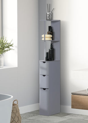 54" Tall Bathroom Storage Cabinet, Freestanding Linen Tower with 2-Tier Shelf and Drawers, Narrow Side Floor Organizer, Grey