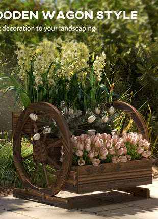 Wooden Wagon Planter Box, 3-Tier Raised Garden Bed, for Vegetables Flowers Herbs, 25" x 24" x 23"