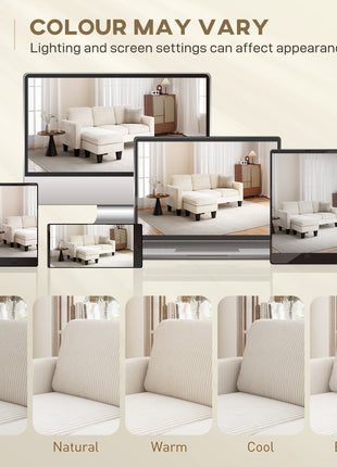 Sectional Sofa, L Shaped Couch, with Reversible Chaise or Ottoman, Cream White
