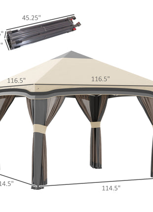 10' x 10' Pop Up Canopy Tent with Netting, Instant Tents for Parties, Height Adjustable, with Wheeled Carry Bag and 4 Sand Bags for Outdoor, Garden, Patio, Beige
