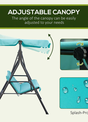 3-Seat Outdoor Patio Swing Chair with Removable Cushion, Steel Frame Stand and Adjustable Tilt Canopy for Patio, Garden, Poolside, Balcony, Backyard, Green