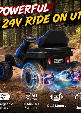 24V Kids Electric Ride On Car with Dual Motors, Remote Control, 4-Wheel Suspension, Soft Start for 3-6 Years, Blue