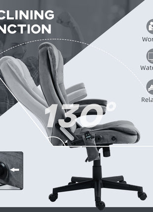6 Point Executive Office Chair with Heat, Velvet High Back Vibrating Massage Office Chair, Dark Gray