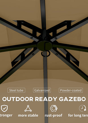 11' x 11' Outdoor Gazebo, Double Roof Patio Gazebo with Curtains, Church Windows, Galvanized Steel Frame, Beige