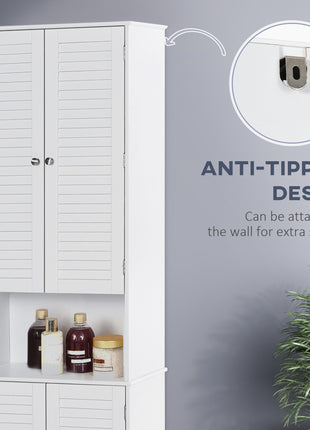 Tall Narrow Bathroom Storage Cabinet with Doors and Shelf Adjustability, Freestanding Linen Cabinet with 2 Cabinets and Countertop, White