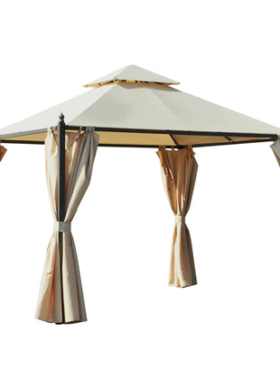 10' x 10' Steel Outdoor Patio Gazebo with Polyester Privacy Curtains, Two-Tier Roof for Air, Large Design