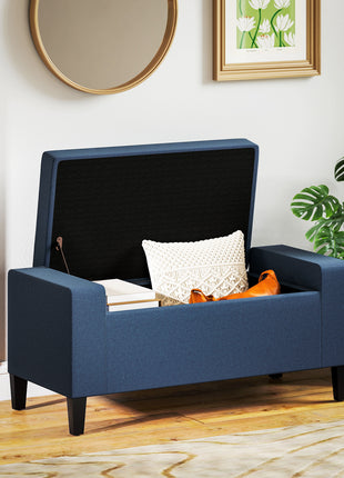 Upholstered Storage Ottoman Bench, Button Tufted Ottoman with Hidden Storage, Lift Top for Living Room, Dark Blue