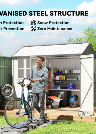 8' x 6' Metal Garden Storage Shed, Extra Large Outdoor Tool Storage House w/ Doors, Window and Air Vents, White