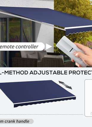 16'x10' Electric Retractable Awning Sunshade Shelter with Remote Controller & Crank Handle for Deck Balcony Yard, Blue