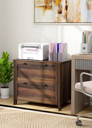 Lateral File Cabinet, 2 Drawer Filing Cabinet with Adjustable Hanging Bar for Letter, A4 and Legal Size, Brown