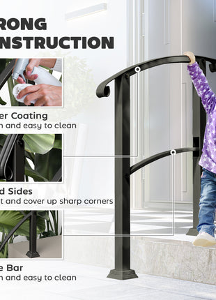 1-3 Step Metal Handrails for Outdoor Steps, Porch Deck Stair Railing with Installation Kit for Concrete Steps, Black