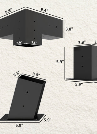 Pergola Kit, 15° Slanted Pergola Bracket Kit with 3-Way Brackets, Post Bases, Wall Mounts for 3.6" X 3.6" Lumber, Black