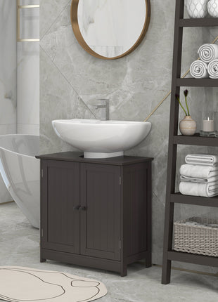 Bathroom Vanity Cabinet, Under Sink Bathroom Cabinet with 2 Doors and Adjustable Shelf, Coffee