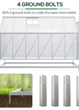 12' x 6' x 6.5' Polycarbonate Greenhouse with Aluminum Frame, Walk-in Heavy Duty Green House with Adjustable Roof Vent, Rain Gutter and Sliding Door for Winter, Silver