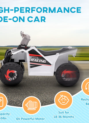 6V Electric Toy Car with Forward Backward, Wear-Resistant Wheels for Ages 18-36 Months, White