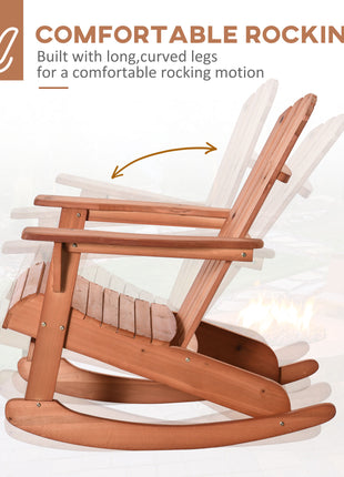 Adirondack Rocking Chair, with Slatted Wooden Design, Fanned Back, Ergonomic Armrests, & Classic Rustic Style, For Porch, Patio, Backyard, Teak