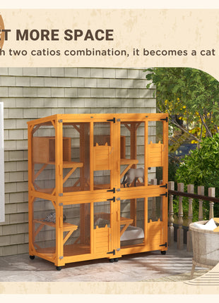 Large Cat House for 1-3 Cats on Wheels Wooden Catio Enclosure Orange