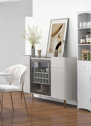 Bathroom Storage Cabinet, Free Standing Bathroom Storage Unit, Tall Linen Tower with 3-Tier Shelves and Drawer, White
