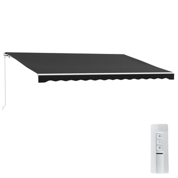 16' x 10' Electric Awning, Retractable Awning, UV Protection Sun Shade Shelter with Remote Controller and Manual Crank Handle for Deck, Balcony, Yard, Black