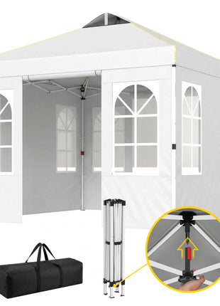 9.6 x 9.6 ft Pop Up Canopy Tent with Sidewalls, One Push Setup, UPF50+ Portable Instant Canopy Shelter, White