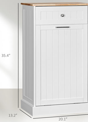 10 Gallon Tilt Out Trash Cabinet, Wooden Hidden Trash Can with Storage Drawer for Kitchen, Laundry Hamper Cabinet for Bathroom, White