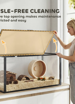 Large Acrylic Hamster Cage, Chewproof Guinea Pig Cage with Openable Top, for Hedgehog, Dwarf Hamster, Rat