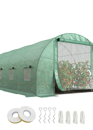 Steel Frame Walk-In Tunnel Greenhouse Garden Warm House Large Hot House Kit with Windows & Door, 19' x 10' x 7', Green