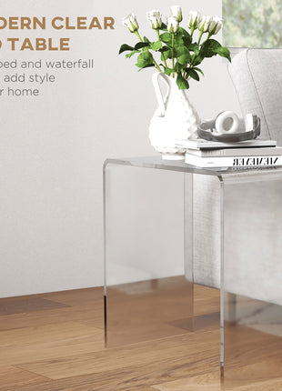 Modern Acrylic End Table, Waterfall Side Table with Rounded Edges and Storage for Small Spaces, 21" x 12" x 21", Clear