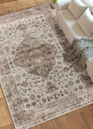 8x10 Area Rug, Vintage Machine Washable Rug, Non-Slip Floor Carpet for Living Room, Bedroom, Dining Room, Tan