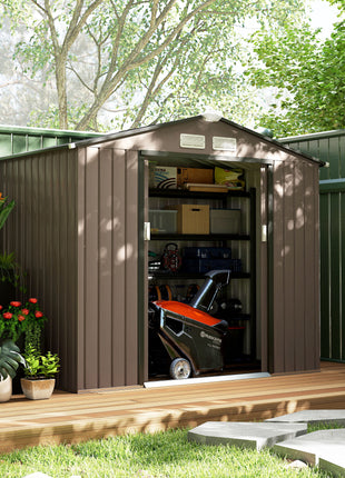 7x4 Storage Shed, Outdoor Garden Tool Shed with Foundation Kit, Vents & Sliding Doors for Backyard Patio, Brown