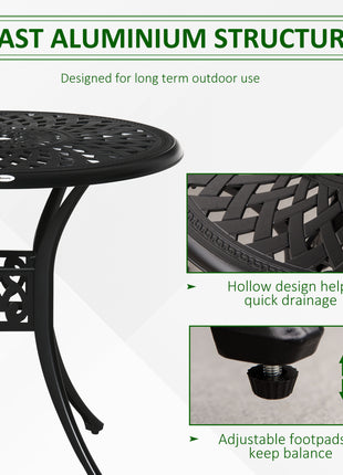 30" Round Patio Dining Table with Umbrella Hole, Antique Cast Aluminum Outdoor Bistro Table Only, Black
