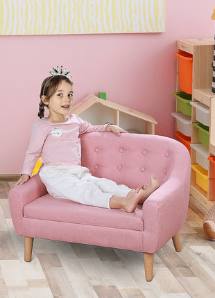2-Seat Kids Sofa, Toddler Sofa Couch, Linen-Like Fabric & Wood Frame Sofa Chair for Ages 3-7, 11" High Seat, Pink