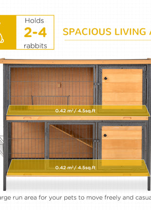 48" 2-Story Large Rabbit Hutch Bunny Cage Wooden Pet House Metal Frame with Rooms, Ramp, No Leak Tray, Feeding Trough, Waterproof Asphalt Roof for Rabbits, Chickens, Ducks, Outdoor/Indoor