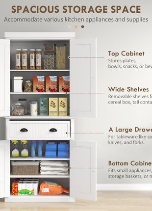 72" Kitchen Cabinet, Pantry Storage Cabinet with Doors and Shelves