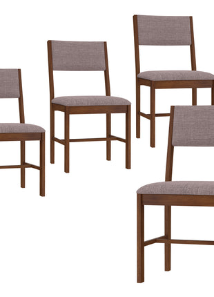 Modern Dining Chairs Set of 4, Linen Fabric Kitchen Chairs with Rubberwood Legs for Dining Room, Living Room, Brown