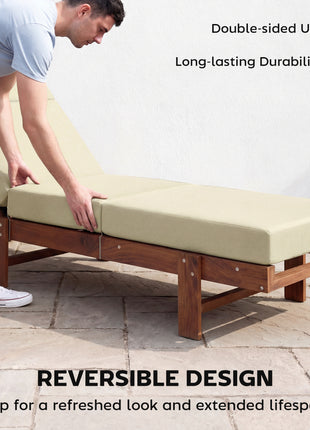 Set of 2 Chaise Lounge Cushion, 4" Thick Outdoor Lounge Chair Cushions with Ties for Patio, 21" x 72", Cream White