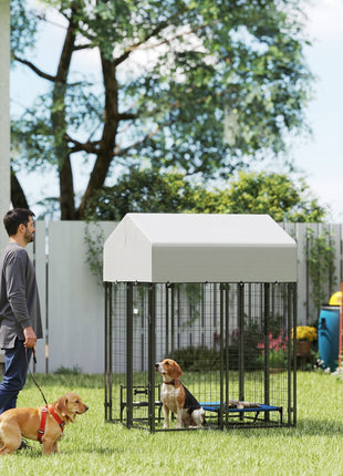 Outdoor Dog Kennel with Roof, 4' x 4' x 6' Heavy Duty Welded Wire Dog Playpen Enclosure with Escape-proof Lock