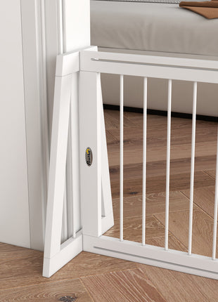 28"-75" Freestanding Wooden Pet Gate with Support Feet & Non-Slip Mats for Indoor, Stairway, Doorway, White