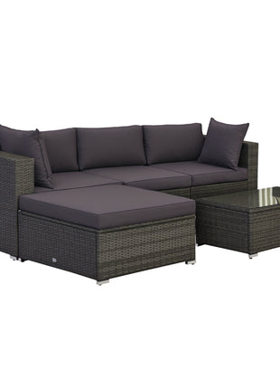 5-Piece Outdoor Sectional Furniture, Patio Sofa Set, PE Wicker Couch, Cushions, Pillows, Ottoman, Table, Charcoal