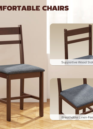5-Piece Solid Wood Dining Table Set for 4, Farmhouse Kitchen Table with Upholstered Chairs for Dining Room, Walnut