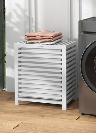 55 L Bamboo Laundry Basket with Lid, Cloth Hamper with Removable Liner Bag, 19.75 x 14.25 x 23.5 Inches, White