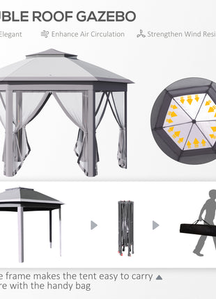 11' x 13' Pop Up Gazebo Canopy Tent with Zippered Mesh Sidewalls and Carrying Bag, Event Tent Shelter for Patio Garden Backyard, Gray