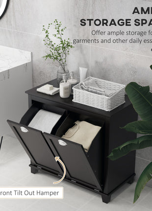 Bathroom Storage Cabinet, Tilt-Out Laundry Hamper with 2 Compartments, Black