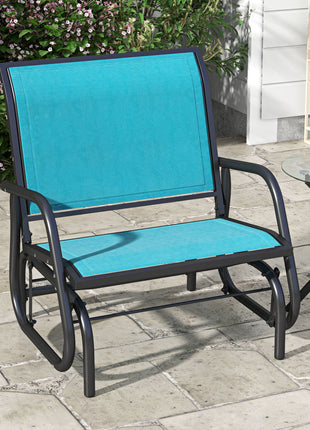 Outdoor Glider Chair, Steel Swing Chai with Curved Armrests for Porch, Garden, Poolside, Balcony, Blue