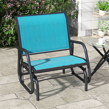 Outdoor Glider Chair, Steel Swing Chai with Curved Armrests for Porch, Garden, Poolside, Balcony, Blue