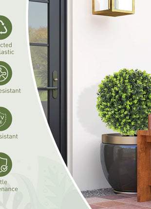 2 Pack 1.3ft Artificial Ball Eucalyptus Topiary with Ground Stake, UV Resistant Faux Greenery for Indoor Outdoor