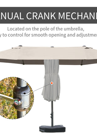 Patio Umbrella 15' Steel Rectangular Outdoor Double Sided Market with base, UV Sun Protection & Easy Crank for Deck Pool Patio, Coffee