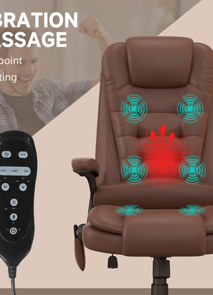 Massage Office Chair, Heated Reclining Computer Chair with 6 Vibration Points, Armrest and Remote, Brown